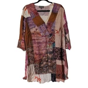 Ulla Popken Asian Patchwork Print Wearable Art Tunic Top